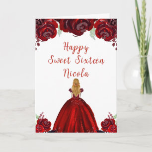Carte Blonde Hair Princess Red Floral Sweet sixteen