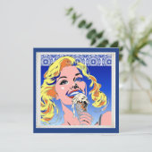 Carte Blonde mangeant une glace dans le style Pop Art co (Debout devant)