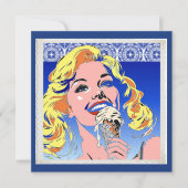 Carte Blonde mangeant une glace dans le style Pop Art co (Devant)