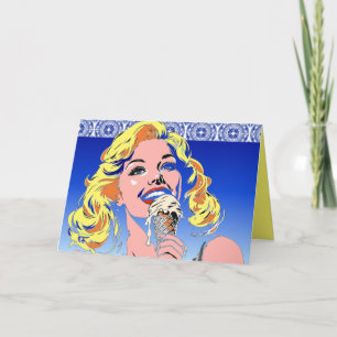 Carte Blonde Mangeant une Glace Style Pop Art Coloré des