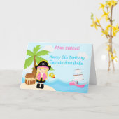 Carte Blonde mignonne fille Pirate en rose fête d'annive (Fleur jaune)