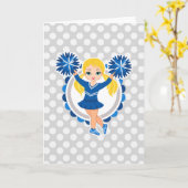 Carte Blonde Pom-pom girl Bleu - Cute Cheer (Fleur jaune)