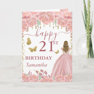 Carte Blonde Princess Rose Robe d'or Anniversaire