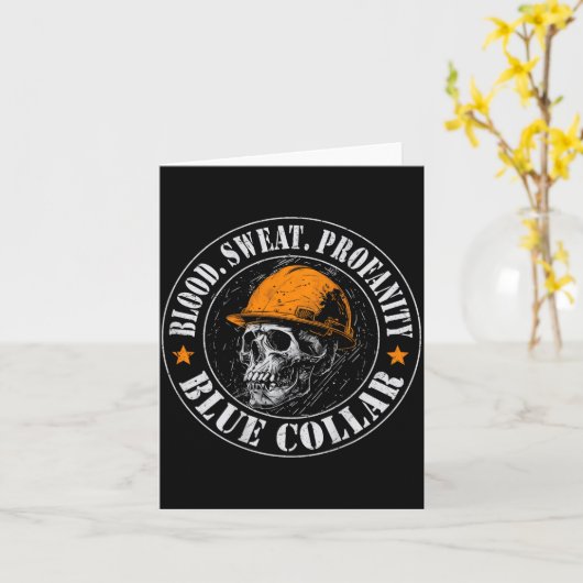 Carte Blood Sweat Profanity Construction Worker Skull Bl (Fleur jaune)