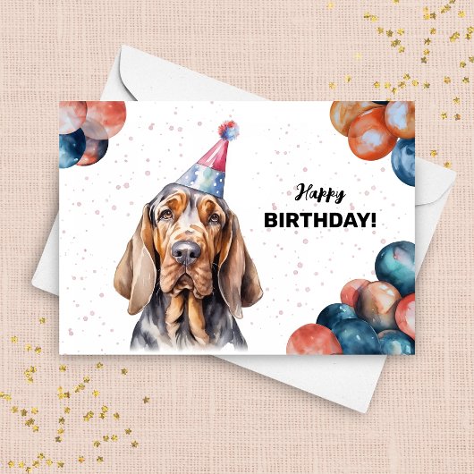 Carte Bloodhound Dog Balloons et Casquette de fête Anniv