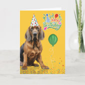 Carte Bloodhound Dog Party Hat Yellow Birthday (Devant)