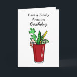 Carte Bloody Extraordinaire Anniversaire Funny Pun<br><div class="desc">Il a un anniversaire extraordinaire sanglant. Caricature dessinée à la main Bloody Mary avec cornichons,  olives,  céleri et crevettes.</div>
