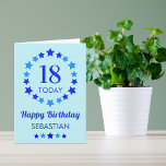 Carte Blue 18 aujourd'hui ou tout âge personnalisable vo<br><div class="desc">Carte de voeux personnalisée bleue 18e anniversaire ou toute étoile d'âge. Ajoutez le nom et l'âge du destinataire pour créer une carte d'anniversaire unique pour leur journée spéciale.</div>