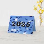 Carte Blue 2026 Graduation Caps in Sky  (Fleur jaune)