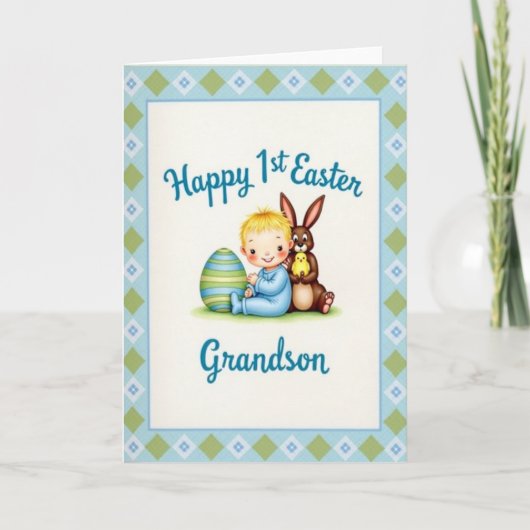 Carte Blue And Green Easter Card (Devant)