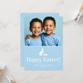 Carte Blue And White Bunny With Custom Photo Easter (Devant/Arrière en situation)