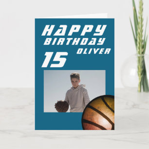 Carte Blue Basketball Ball Boy Photo Joyeux anniversaire