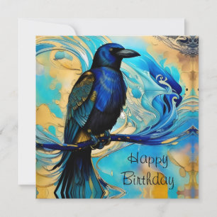 Carte Blue Black Raven, bleu et or abstrait Anniversaire