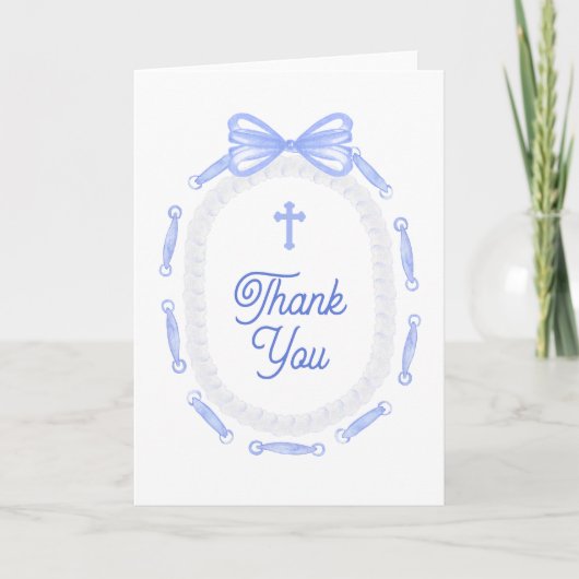 Carte Blue Bow Frame Holy Cross Religious Thank You (Devant)