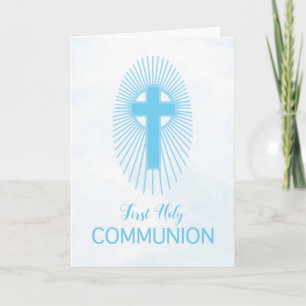 Carte Blue Boy First Holy Communion Cross Host Rays