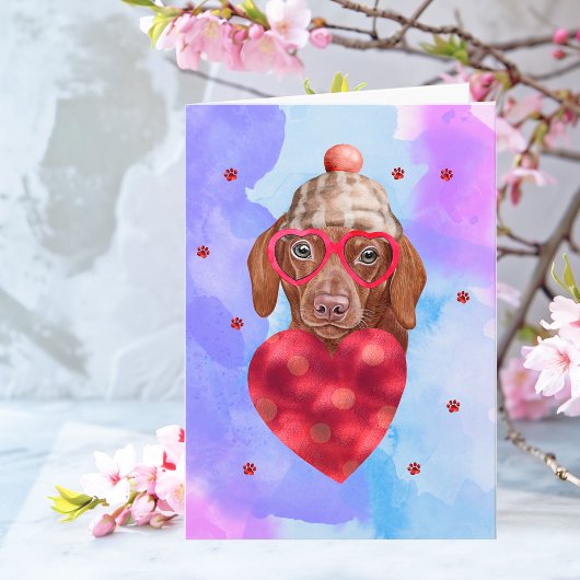 Carte Blue Brown Dachshund Valentine's Day Cadeau chien