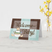 Carte Blue & Brown Welcome Baby Boy Félicitations (Fleur jaune)