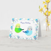 Carte Blue Budgie Green Budgie Floral Joyeux anniversair (Fleur jaune)