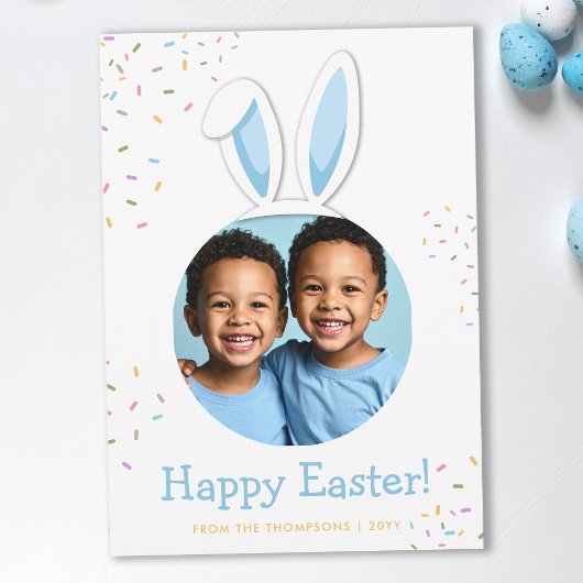 Carte Blue Bunny Ears With Sprinkles Easter Photo