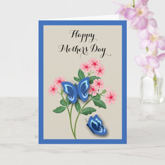 Carte Blue Butterflies among Flowers Mother's Day (Orchidée)