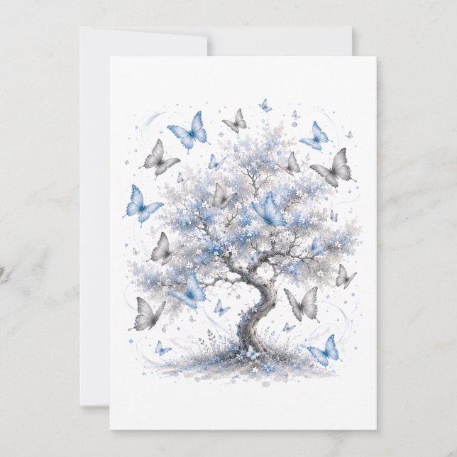 Carte Blue Butterfly Tree Stationery Envelope (Devant)