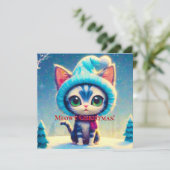 Carte Blue Christmas Kitty (Debout devant)