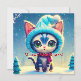 Carte Blue Christmas Kitty