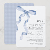 Carte Blue Coquette Bow Girl Anniversaire Fête Invitatio (Devant / Derrière)