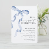 Carte Blue Coquette Bow Girl Anniversaire Fête Invitatio (Debout devant)