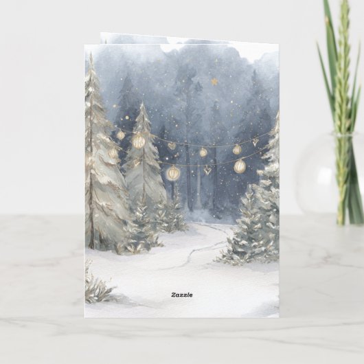 Carte Blue Cream Santa Snow Christmas Trees (Dos)