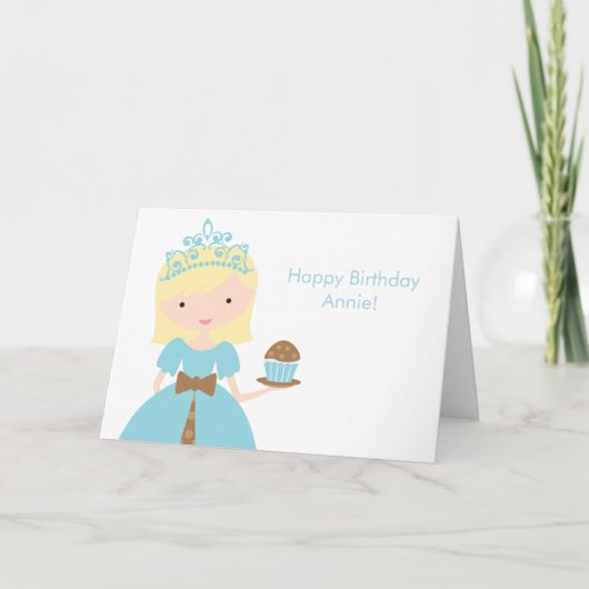 Carte Blue Cupcake Princesse Anniversaire (Devant)
