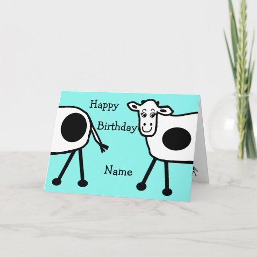 Carte Blue Cute Cows Drôle Cartoon Anniversaire (Devant)