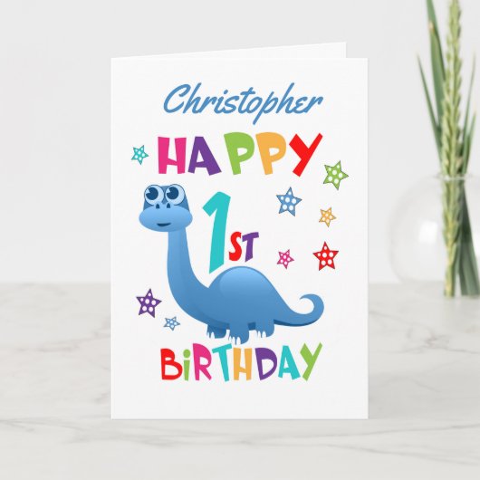 Carte Blue Dinosaur 1er anniversaire (Devant)