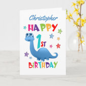 Carte Blue Dinosaur 1er anniversaire (Fleur jaune)