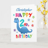Carte Blue Dinosaur 2e anniversaire (Fleur jaune)