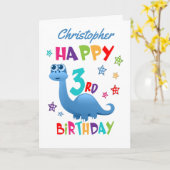 Carte Blue Dinosaur 3e anniversaire (Fleur jaune)