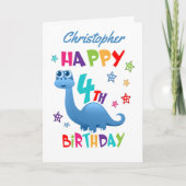 Carte Blue Dinosaur 4e anniversaire (Devant)