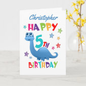 Carte Blue Dinosaur 5e anniversaire (Fleur jaune)