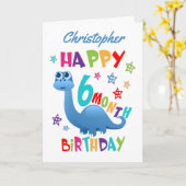 Carte Blue Dinosaur 6 mois Anniversaire (Fleur jaune)