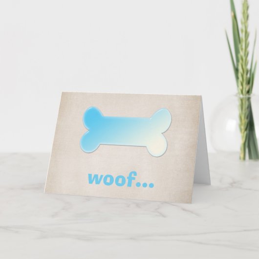 Carte Blue Dog Bone *Woof* Blank Grey Card (Devant)