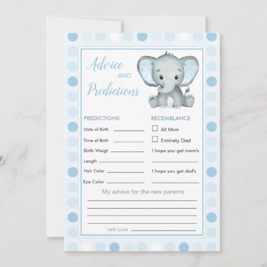 Carte Blue Elephant Polka Dot Baby Prédiction & Conseils (Devant)