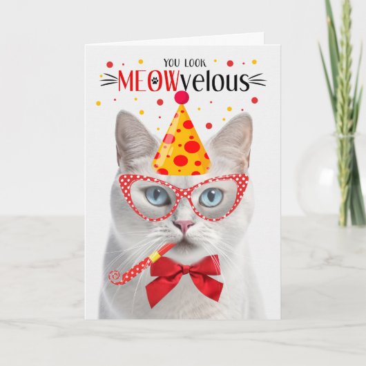Carte Blue Eyed White Cat MEOWvelous Anniversaire (Devant)