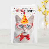 Carte Blue Eyed White Cat MEOWvelous Anniversaire (Fleur jaune)