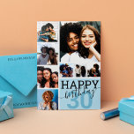 Carte Blue Family Friends Photo Collage Joyeux Anniversa<br><div class="desc">Cette carte de voeux d'anniversaire cool et mignonne est parfaite pour tout ami ou membre de la famille. Il comprend huit photos personnalisables avec la citation "Joyeux anniversaire", en plus d'un bleu moyen "30" (qui peut être changé à n'importe quel âge) et un carré bleu pastel. C'est moderne, amusant, et...</div>