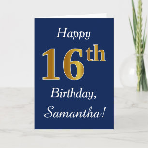 Carte Blue, Faux Gold 16e anniversaire + Nom personnalis