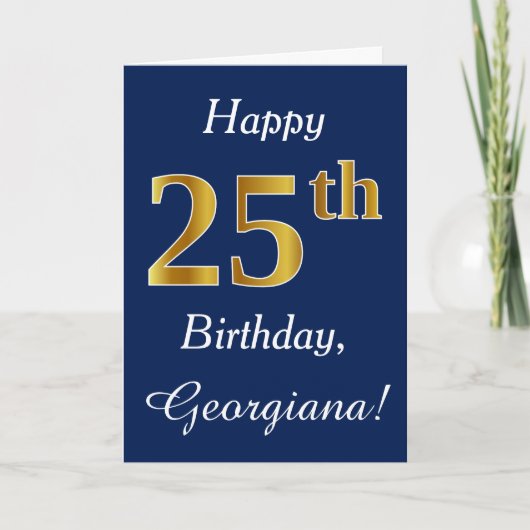 Carte Blue, Faux Gold 25e anniversaire + Nom personnalis (Devant)