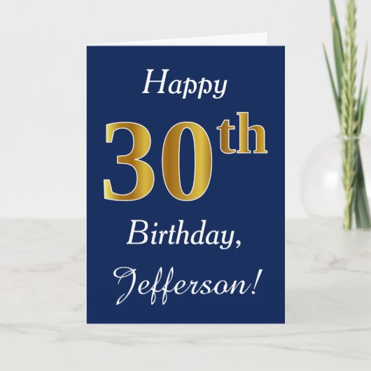 Carte Blue, Faux Gold 30e anniversaire + Nom personnalis (Devant)