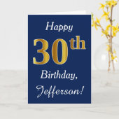 Carte Blue, Faux Gold 30e anniversaire + Nom personnalis (Fleur jaune)