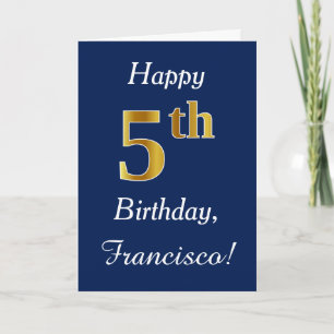 Carte Blue, Faux Gold 5e anniversaire + Nom personnalisé