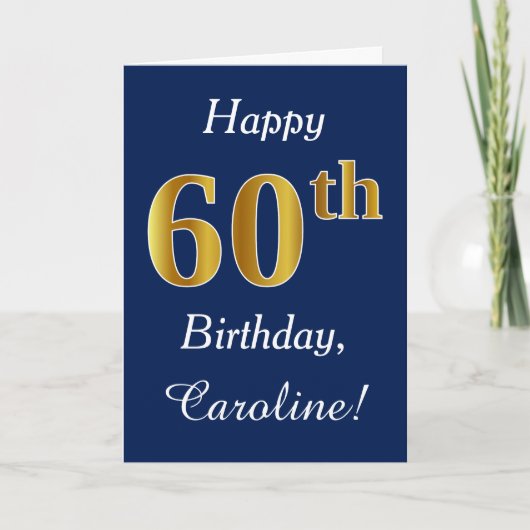 Carte Blue, Faux Gold 60e anniversaire + Nom personnalis (Devant)
